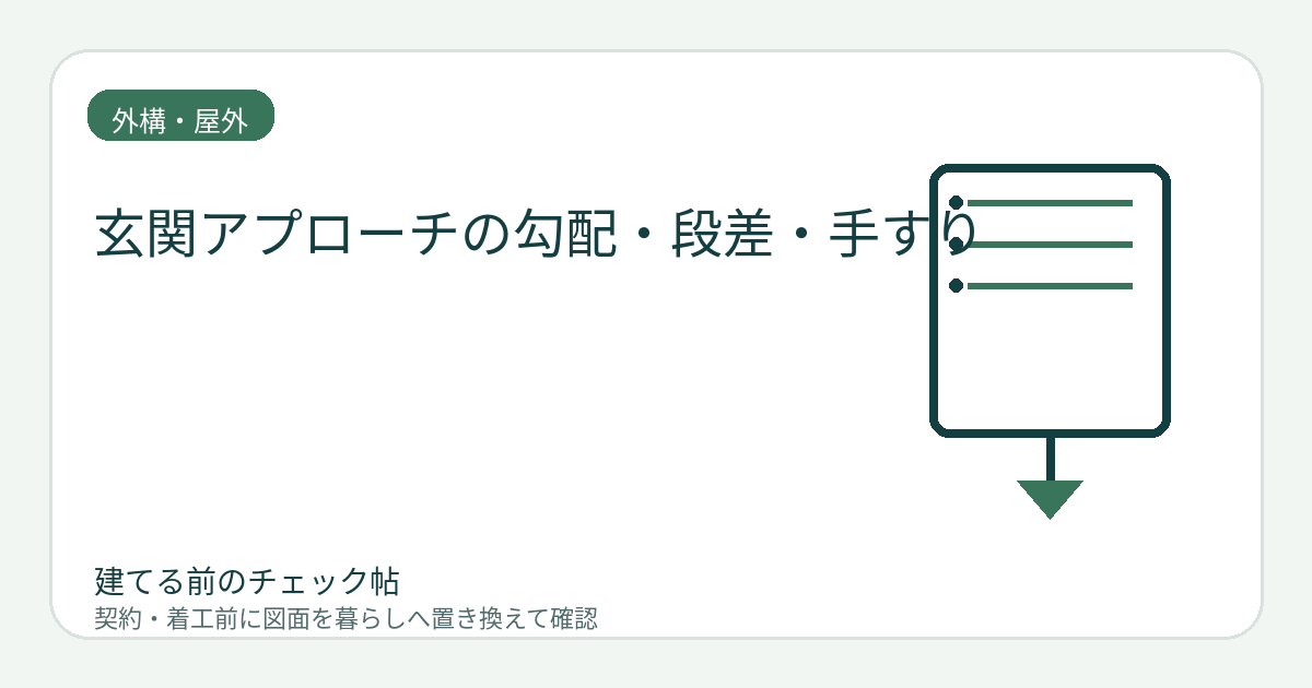 玄関アプローチの勾配・段差・手すり｜雨の日と荷物がある動線で確認するの図面チェックイメージ