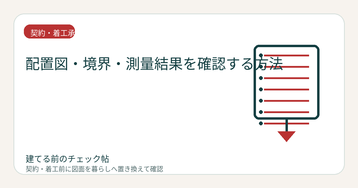配置図・境界・測量結果を確認する方法｜建物位置と敷地条件の認識違いを防ぐの図面チェックイメージ