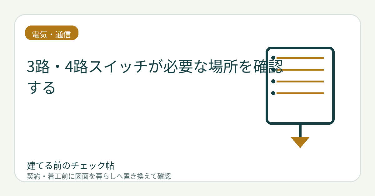 3路・4路スイッチが必要な場所を確認する｜入口と出口の両方から照明を操作するの図面チェックイメージ